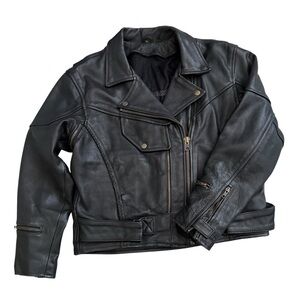 Men’s Classic Braided Pistol Pete Black Cowhide Leather Motorcycle Jacket